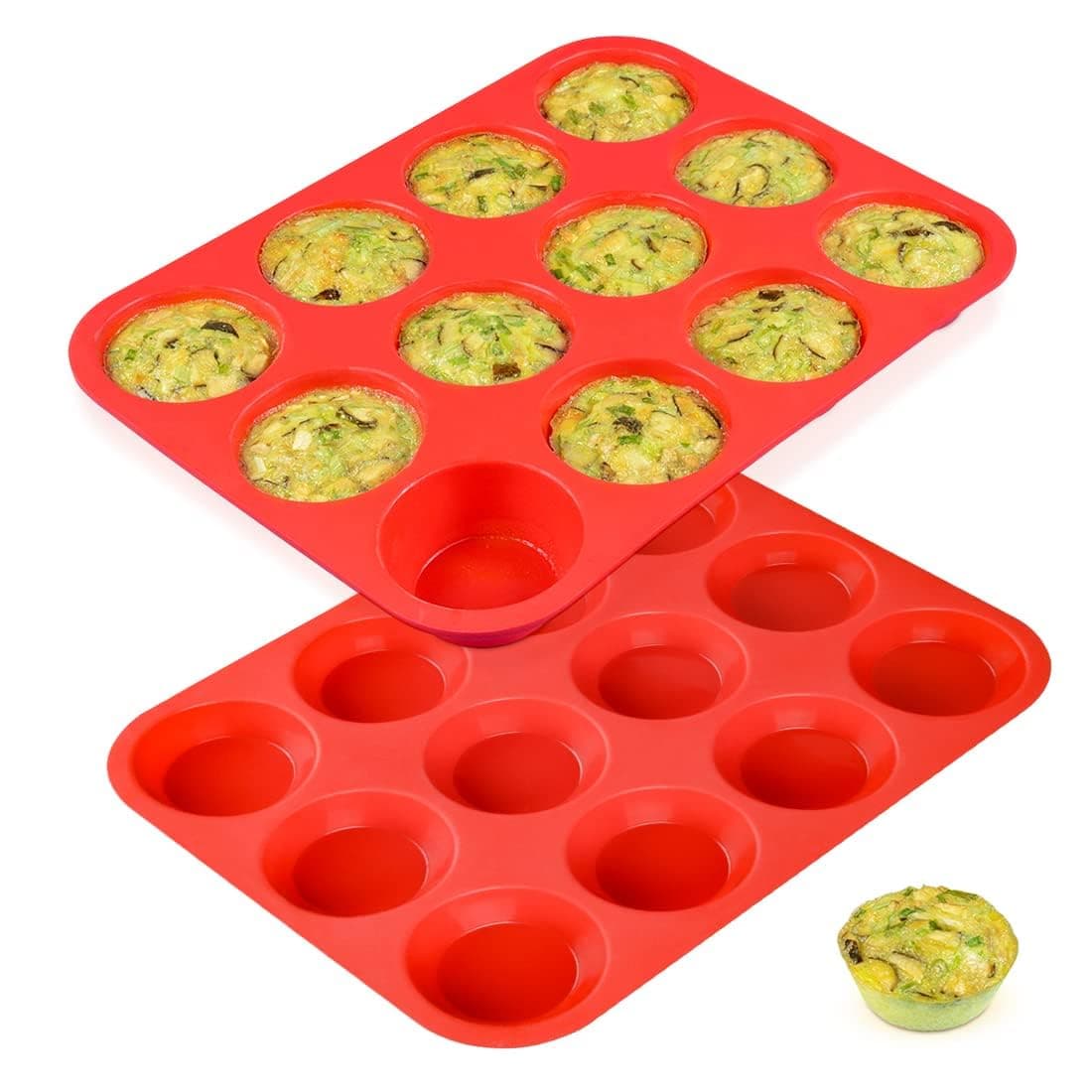 CAKETIME 12 Cups Silicone Muffin Pans for Baking - Regular Size Cupcake Pan Muffin Tin for Baking Nonstick Food Grade Silicone Molds
