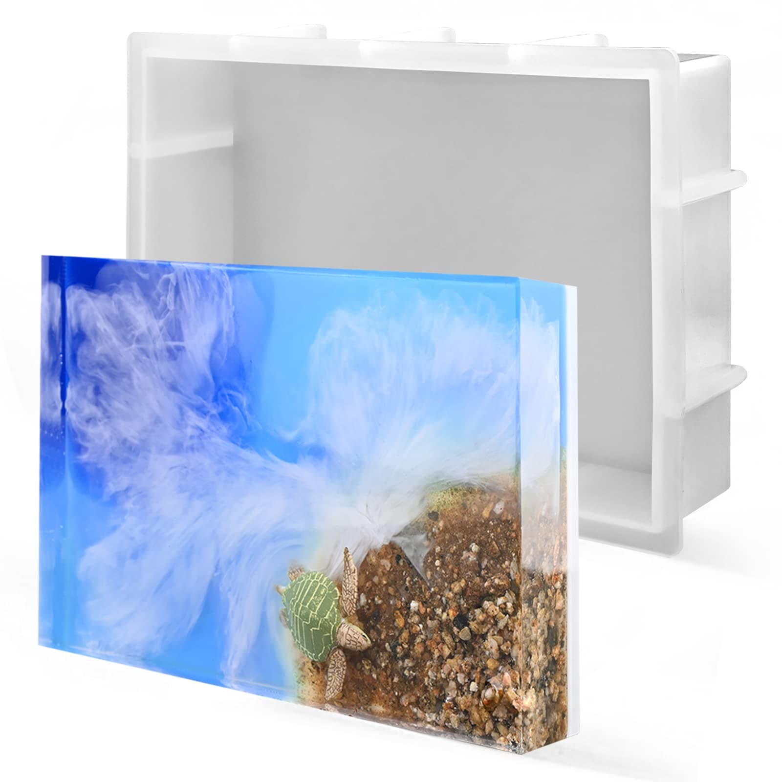 Sakolla 9″ Rectangular Silicone Molds for Epoxy Resin, Crystal Deep Casting Epoxy Mold for Flowers Preservation, DIY Artwork, Office Home Decoration