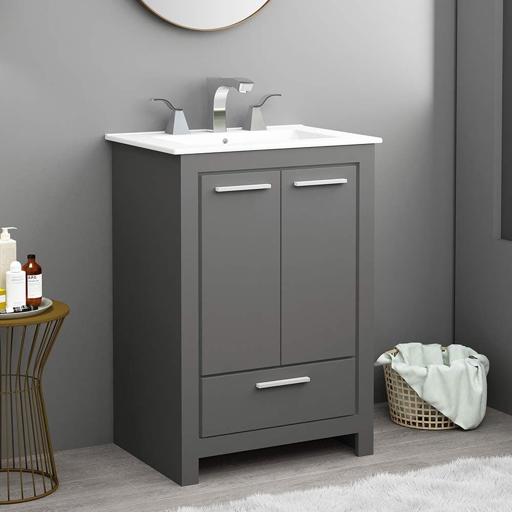 ENGELCH Modern Small 24 Inch 2 Doors Stand Grey Bathroom Vanity, Storage Cabinet with Single Hole Ceramic Vessel Basin Top Vanity Sink Combo