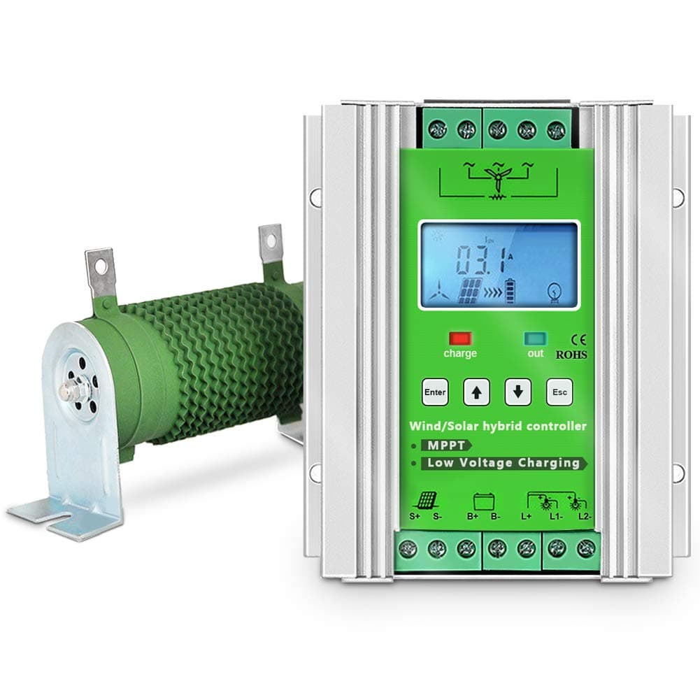1000W Wind Solar Hybrid Charge Controller 12V/24V MPPT Boost Charge Regulator with LCD Display and Free Dump Load Accurate (600W Wind + 400W Solar)