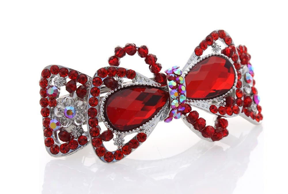 Ruby Red Rhinestone Crystal 3 1/2 Inch Hair Bow Clip