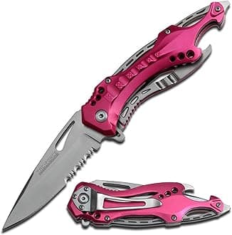 Tac-Force Folding Pocket Knife, 3.25-inch Serrated Blade, Pink Aluminum Handle, 7.75-inch Overall Length TF-705PK