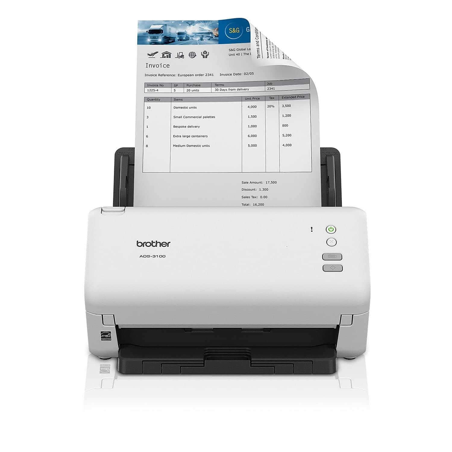 Brother ADS-3100 High-Speed Desktop Scanner | Compact with Scan Speeds of Up to 40ppm, White