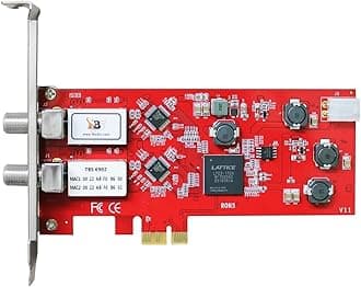TBS-6902 "DVB-S2" dual tuner, "PCIe" satellite HDTV reception card, red