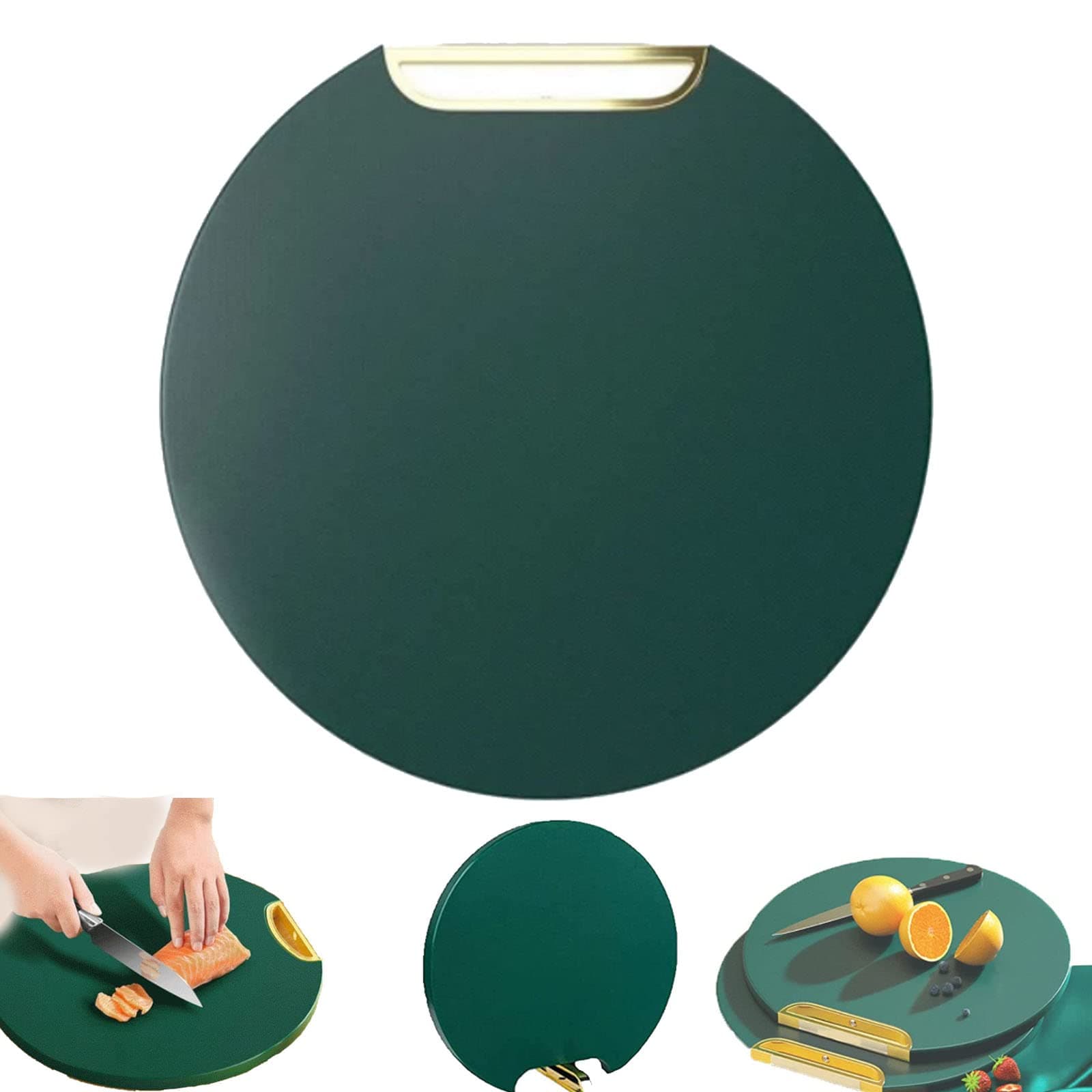 Stand-able Double-Sided Chopping Board, 360°Rotatable Green Non-Slip Cutting Chopping Blocks,Round Meat Cutting Boards with Easy-Grip Handles, for Cutting Vegetable Fruit Meat in Kitchen