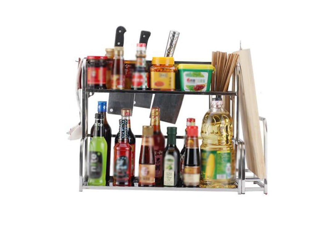 YZWJ DFHHG kitchen Shelf Castor Storage rack Two layers stainless steel Shelf shelf Wall hanging Landing Finishing frame Free installation Seasoning rack Chopsticks tube hook up Anvil plate Durable