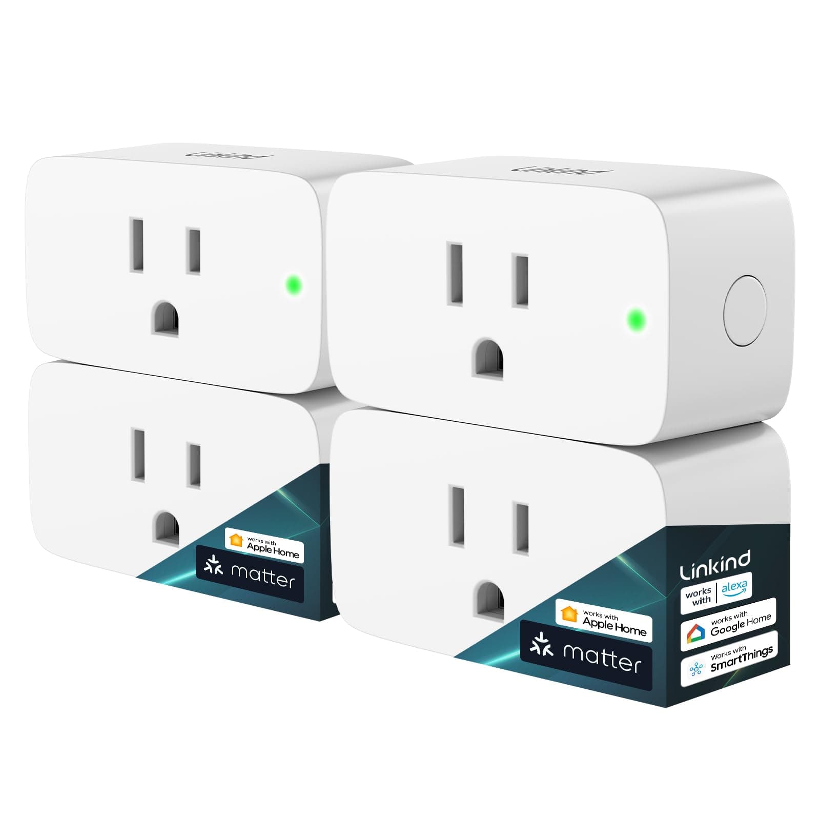 Matter Smart Plug, Work with Apple Home, Siri, Alexa, Google, SmartThings, Smart Home Smart Outlet Timer 15A/1800W, APP Remote Control & Schedule, ETL & FCC Certified, 2.4G Wi-Fi Only, 4 Pack