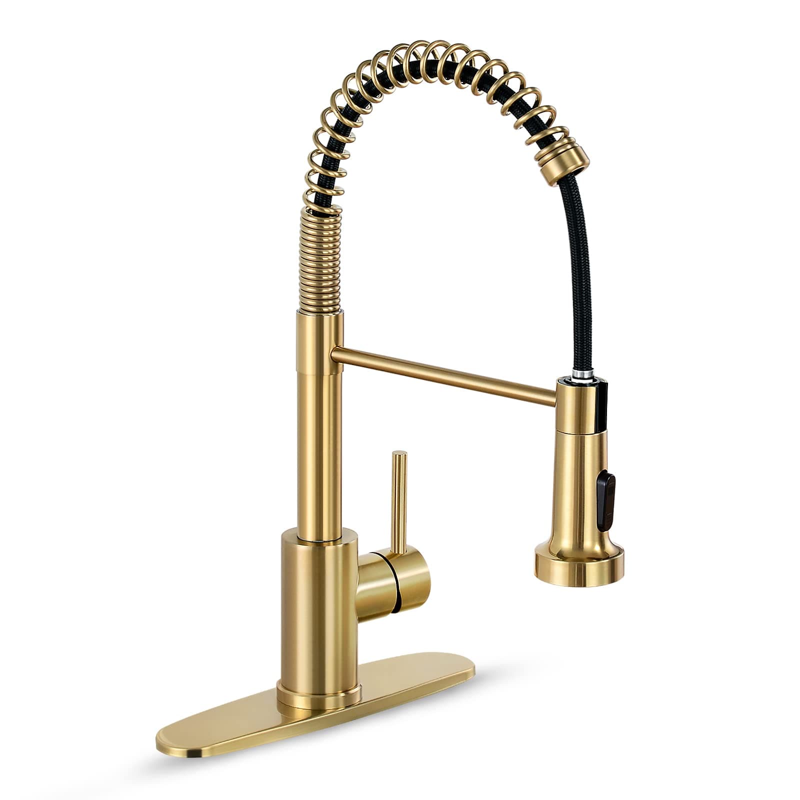 HGN Brushed Gold Kitchen Faucet with Pull Down Sprayer,Single Handle Gold Kitchen Sink Faucet Stainless Steel HGN-CFLT-2011G-DP