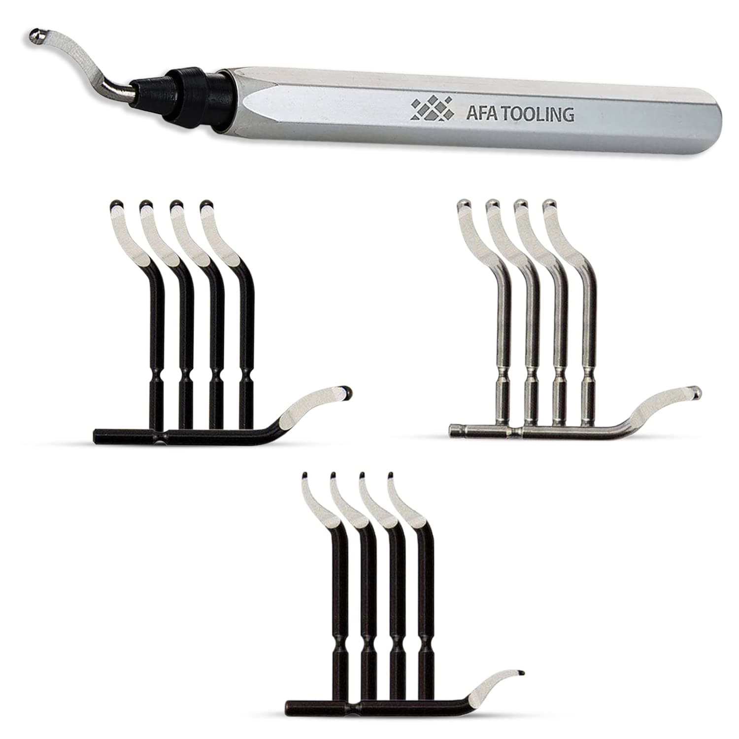 AFA Tooling - Deburring Tool Micro-Polished & Anodized Handle with 16 M2/M35 Cobalt HSS Blades, Deburring Tool 3D Printing, Reamer Tool for Metal, PVC, Copper Pipe, Plastic, Resin & 3D Printed Edges