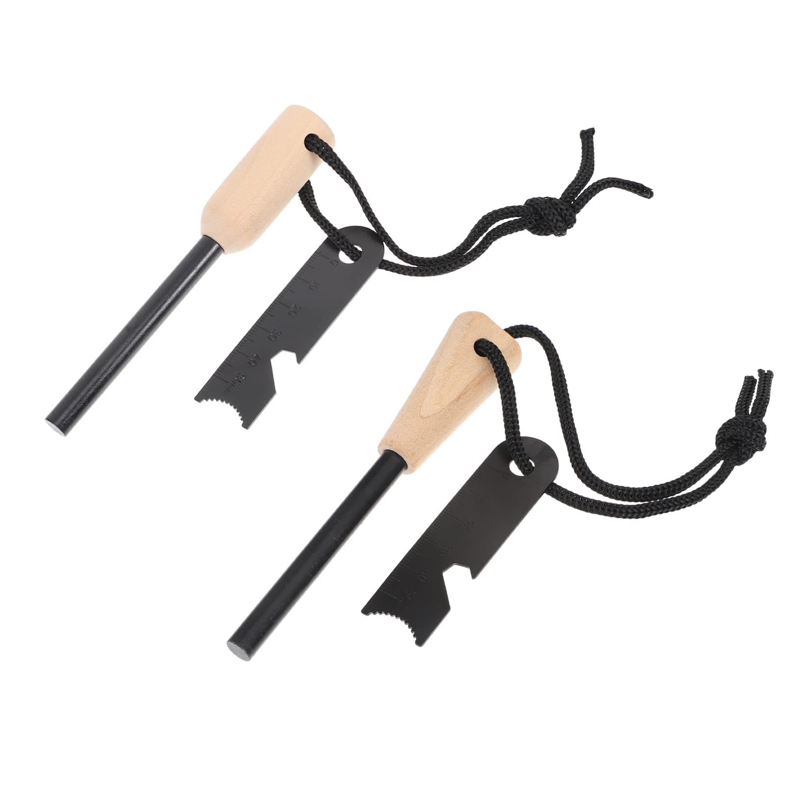 2pcs Wood Handle Fire Starter Ferro Rod Gift Set Survival Bushcraft Gear Waterproof Flint Fire Survival Lighter for Camping Hiking Backpacking