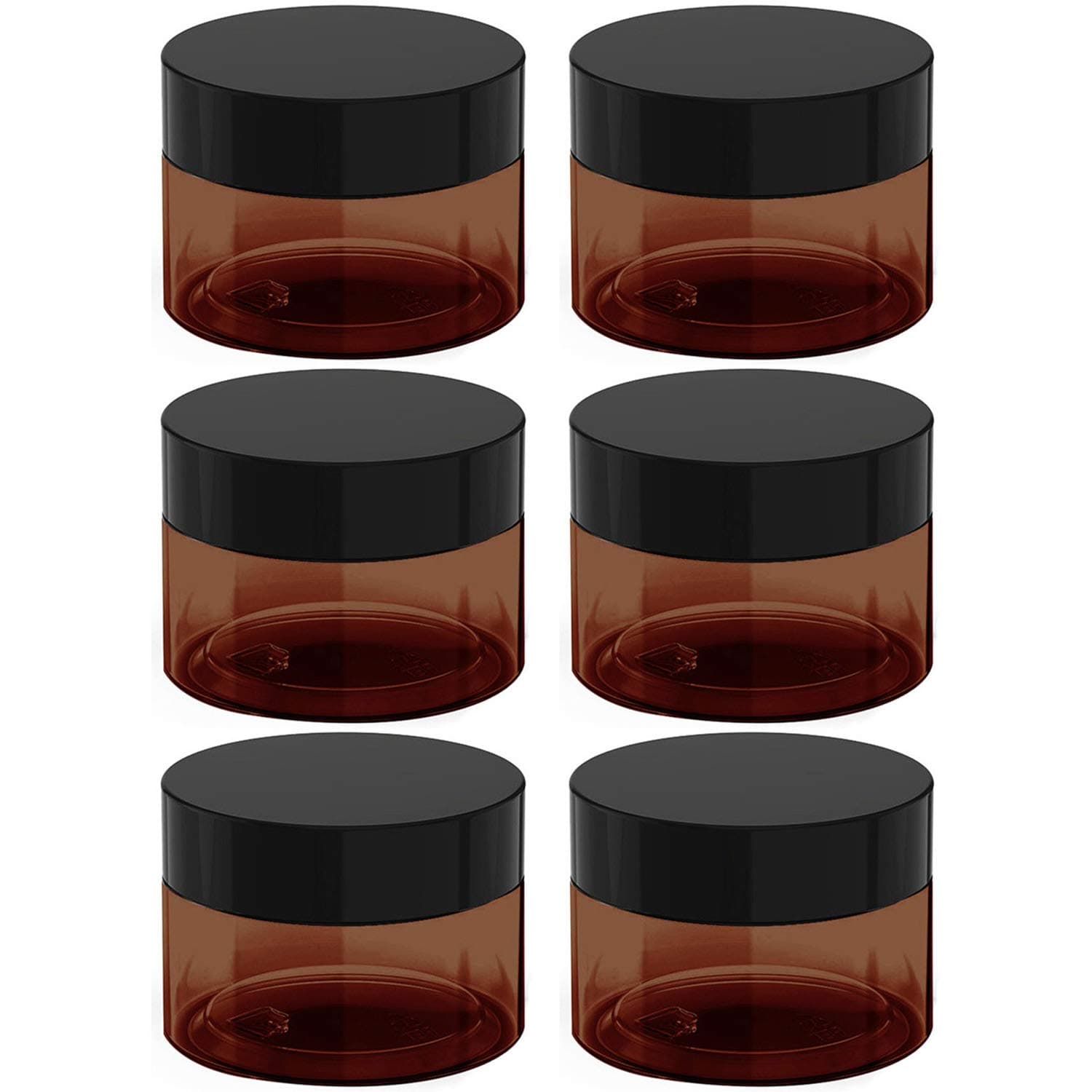 4 oz Amber Plastic Cosmetic Jars Leak Proof Container with Black Lid for Cream, Lotion, Powder, ointment, Beauty Products etc, 6 Pcs.