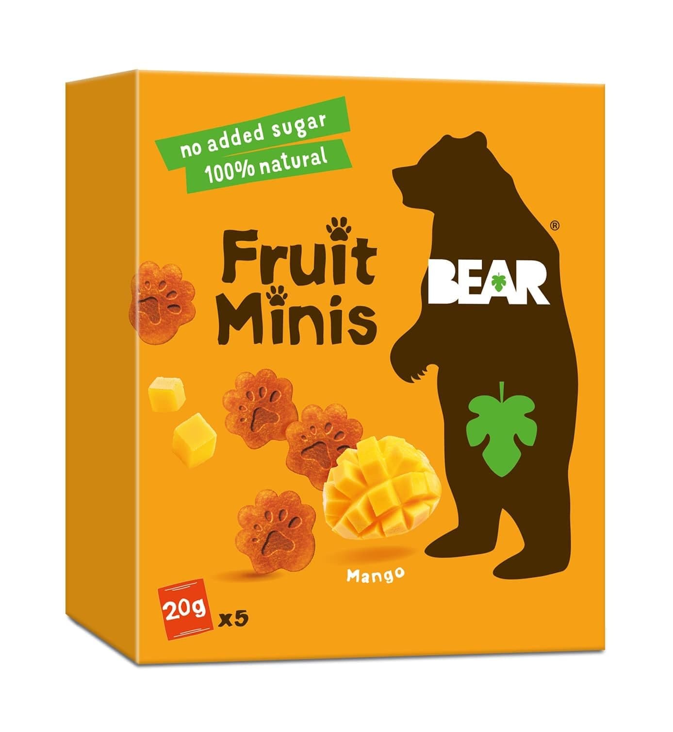 BEAR Fruit Minis Mango | 100% Natural Ingredients | No added sugar | Healthy School And Lunch Snacks For Kids And Adults | 5 x 20g
