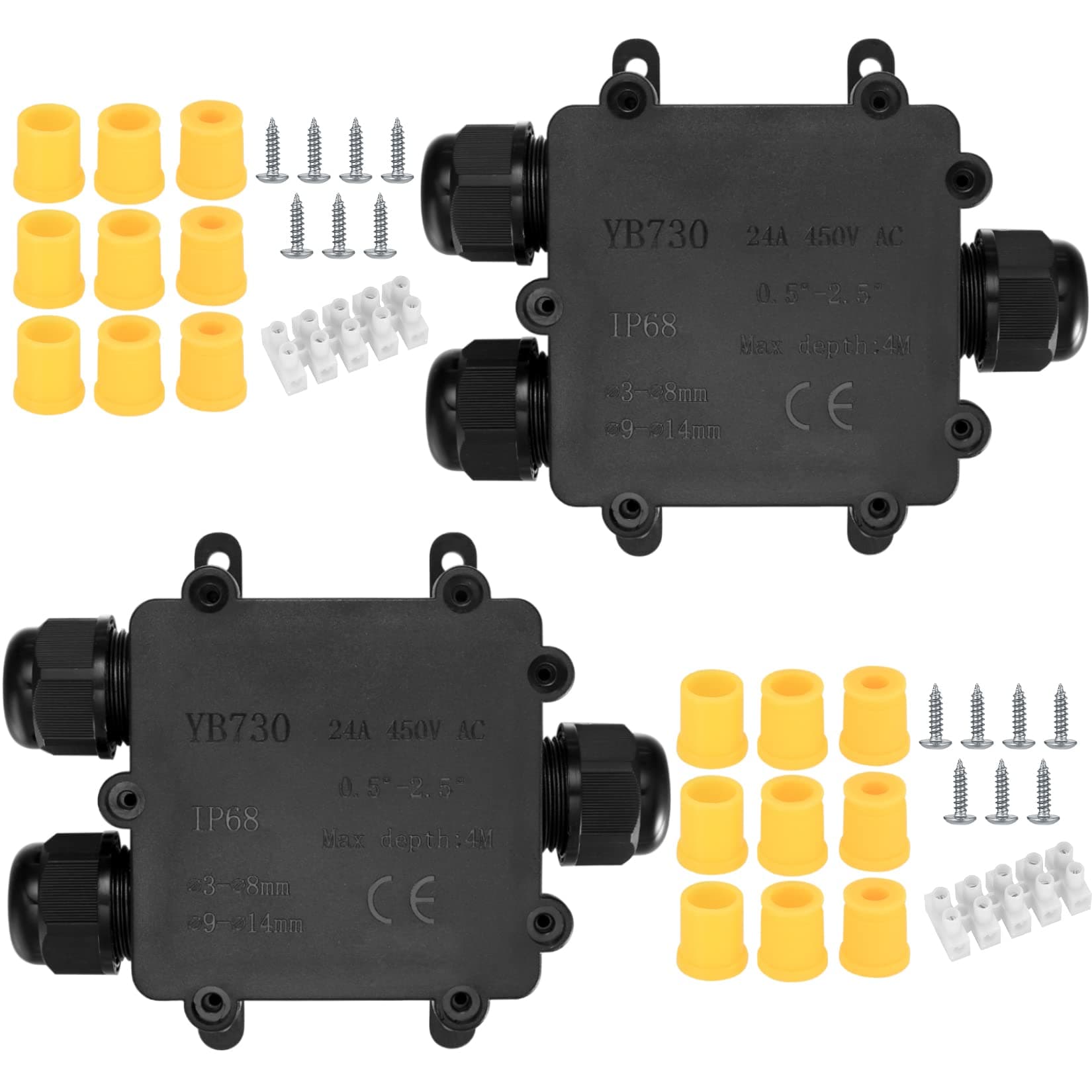IP68 Waterproof Junction Box, 3-Way External Cable Glands Wire Connectors Electrical Junction Box, Outdoor Waterproof Cable Connector Box for Cable 4-12mm
