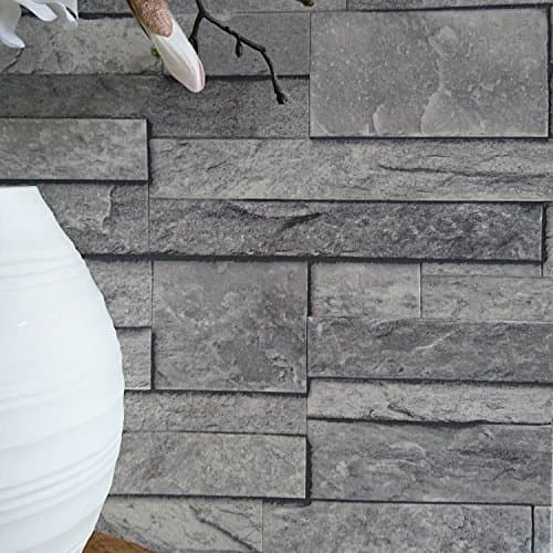 Split Face Tile Effect 3D Textured Faux Slate Stone Effect Wallpaper in Grey Tones (Full Roll)