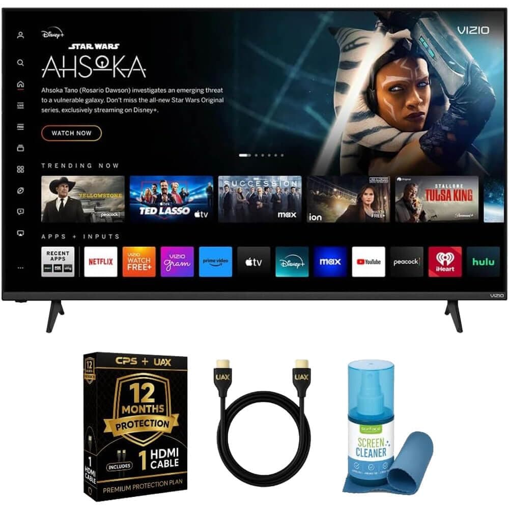 Vizio 4K UHD LED Smart TV Bundle – HDR10+, VRR, Bluetooth, Alexa Compatible, Voice Remote with UAX HDMI Cable, 12-Month CPS Protection and Screen Cleaner with Microfiber Cloth. (55, Inches)