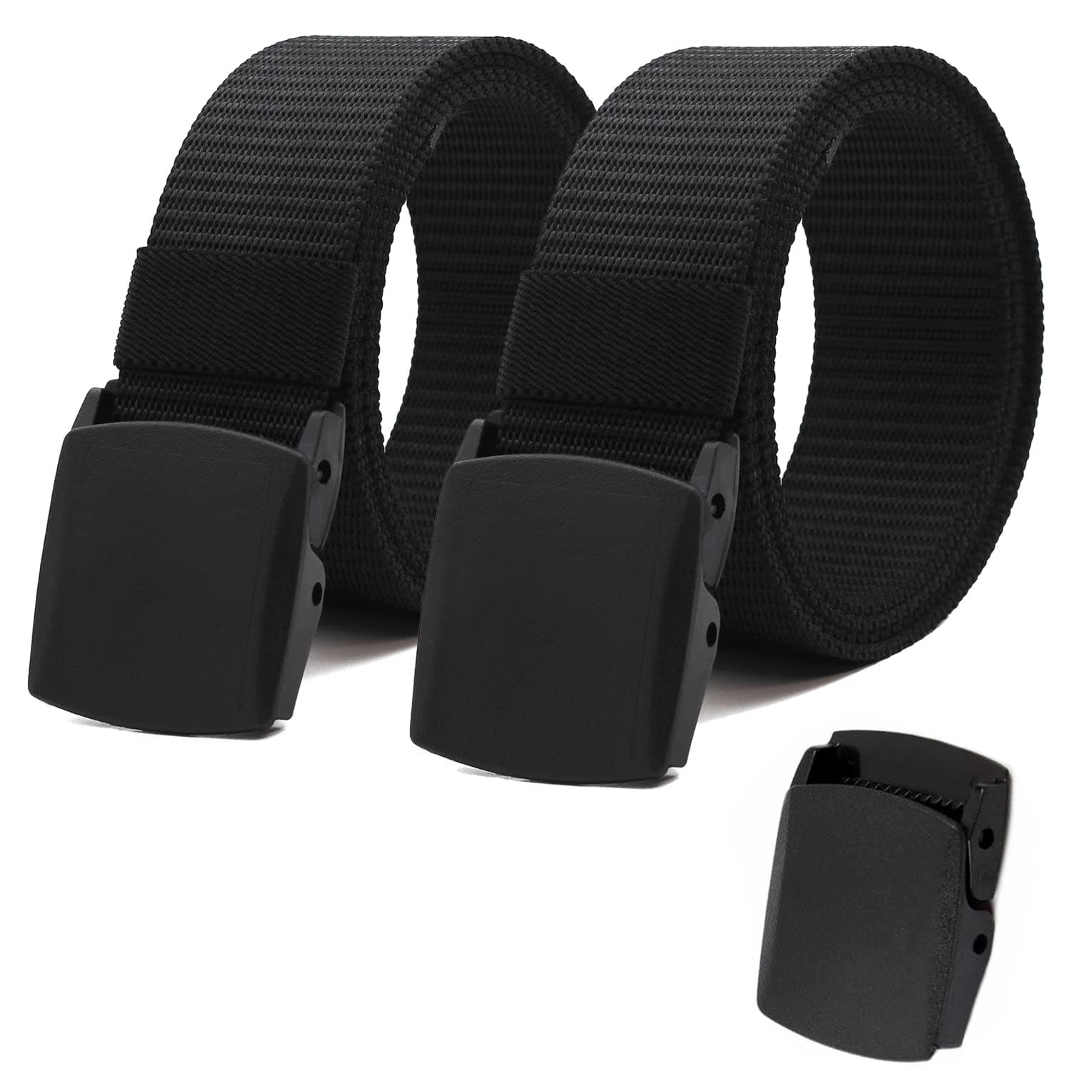 Nylon Tactical Military Men Belt Webbing Canvas Web Belts with Plastic Buckle No Metal Nickel Free, 2 Pack
