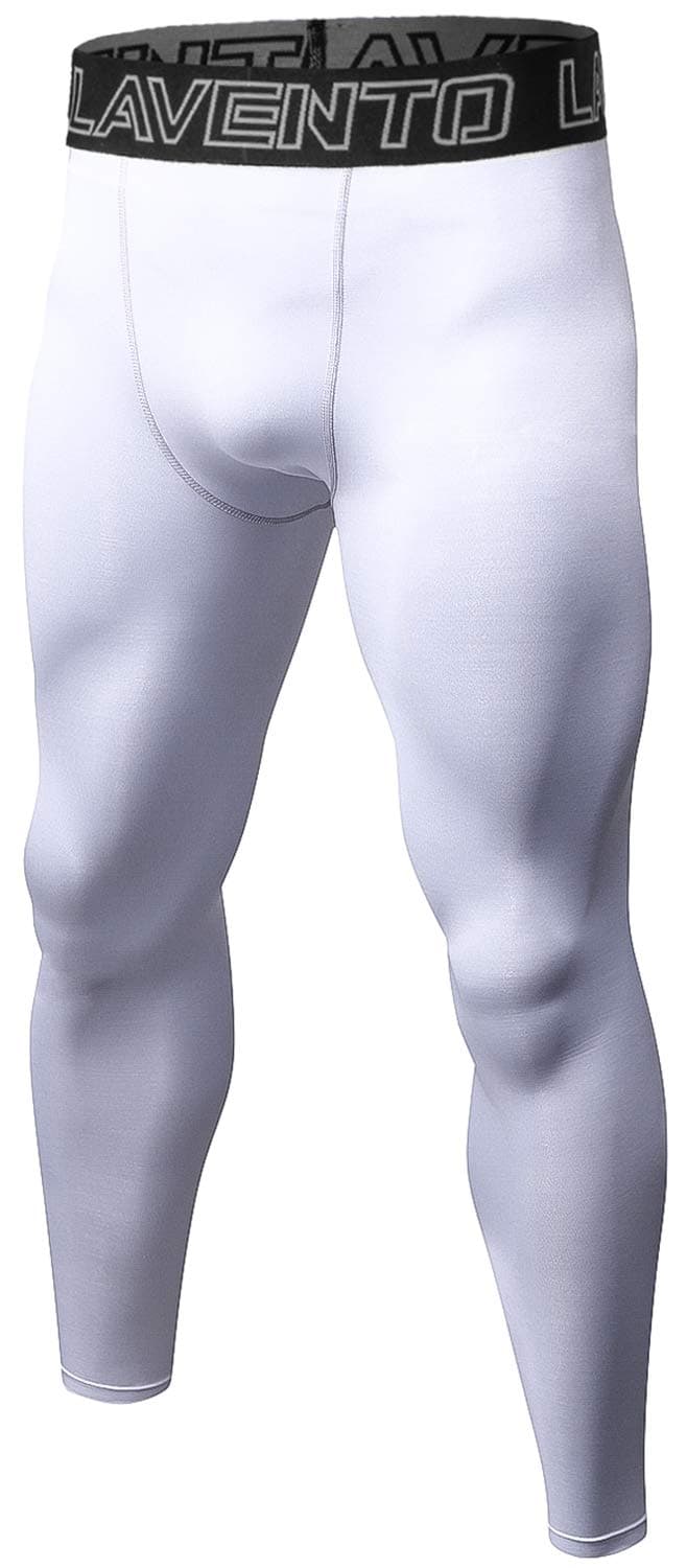 Lavento Men's Compression Pants Baselayer Cool Dry Workout Tights (White,Small)