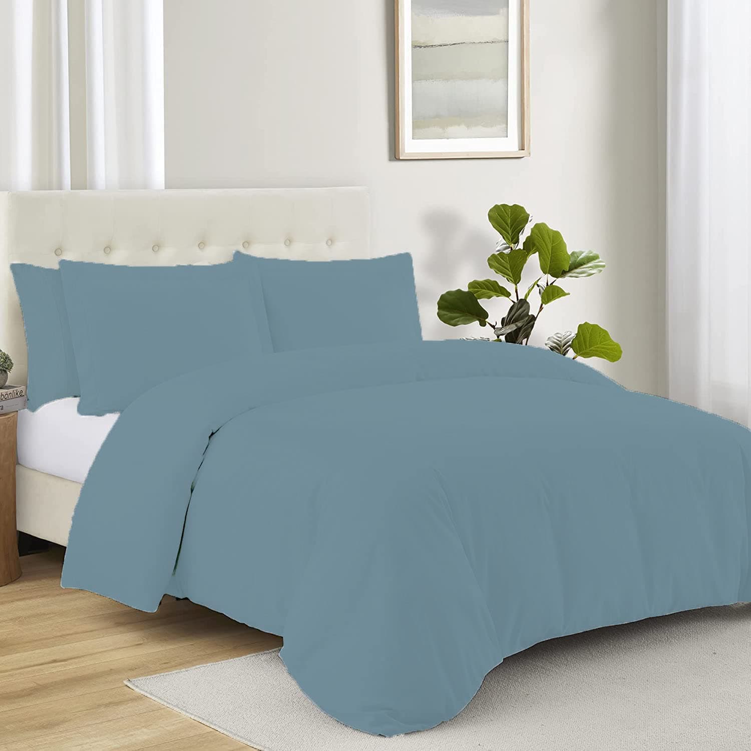 Precious Star Linen 100% Cotton Medium Blue Solid Duvet Cover Set King/Cal-King Size 92x104 Inch Zipper Closure & Corner Ties, Soft & Breathable 1000 TC Duvet Cover with 2 Pillow Shams