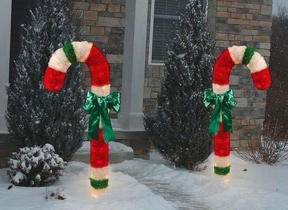 2 Pack Lighted Tinsel Candy Cane Outdoor Decoration-4ft