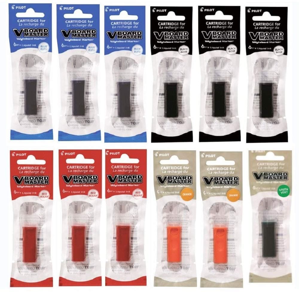 Pilot VBoard Master Refills for Whiteboard 12 Units (3 Blue, 3 Black, 3 Red, 2 Orange and 1 Green)