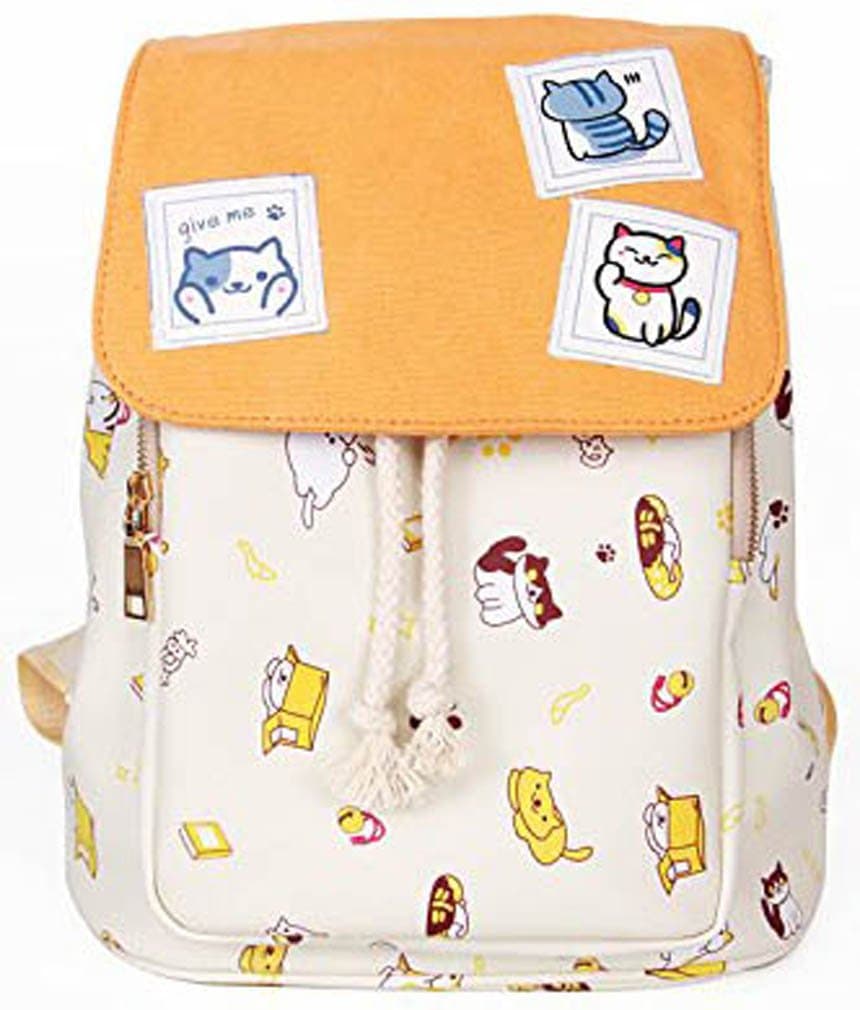 MONMOB Neko Atsume Anime Backpack Cover Type Cute Cat Backpack Teenage Girls' Backpack Bookbag Outdoor Daypack
