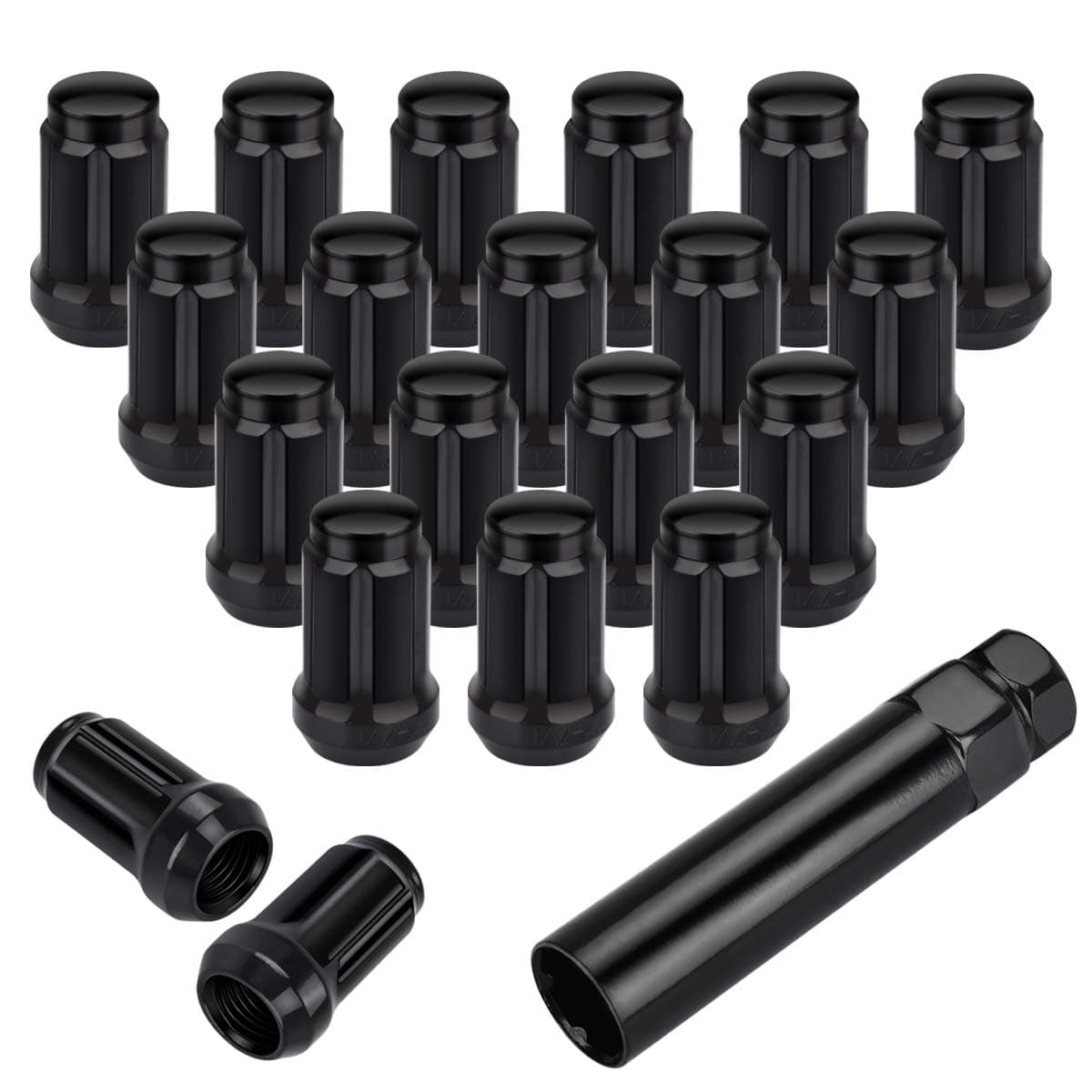 Lug Nuts 1/2 x 20 Black, Wheel Lug Nuts Bulge Acorn Spline 1.38" Tall with 1 Lug Nut Key Compatible for Jeep Dodge Ford Wrangler Liberty Nitro Edge Mustang Commander etc, 20+1Pcs