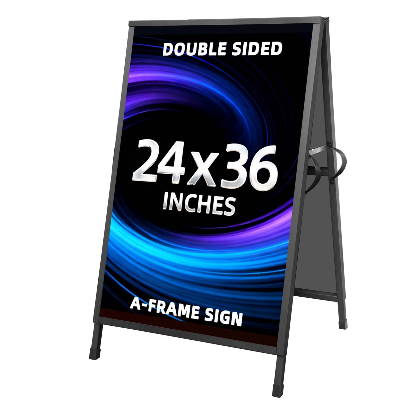 Heavy Duty Slide-in Folding Sandwich Board A-Frame Sidewalk Sign 24x36 Inch Black Coated Steel Metal Double-Sided Pavement Sign (2 Corrugated Plastic Poster Board)