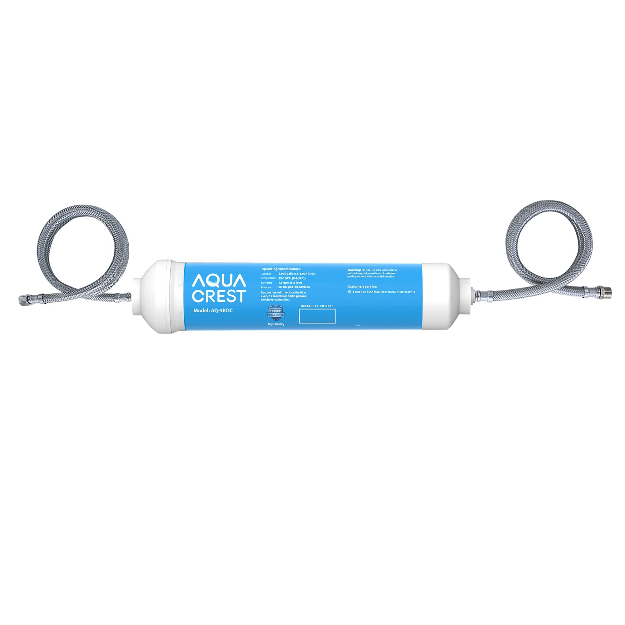 AQUACREST 5KDC Under Sink Inline Water Filtration System, Direct Connect Under Sink Water Filter, 12 Months Ultra High Capacity (1)