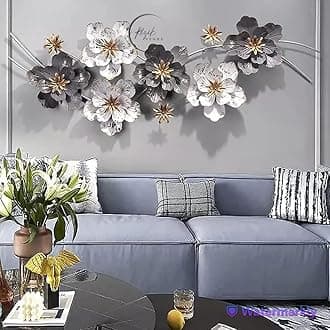 RIZIK STORE™ Metal Abstract Figures Wall Sculpture for Home Decor, Living room & Bedroom (Grey & White) (54x21 Inch)