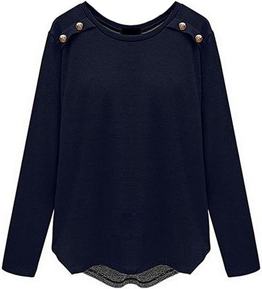 JVA Women's Stylish Regular Long Sleeve Round Neck Asymmetrical Pullover SW49, Navy Blue XX-Large