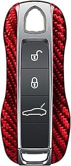 Genuine Carbon Fiber Key Fob Cover For Porsche 911 Carrera 918 Cayenne Coupe For Macan For Panamera Taycan Smart Car Remote Key Fob Replacement Case For Men Women - A Style - Red