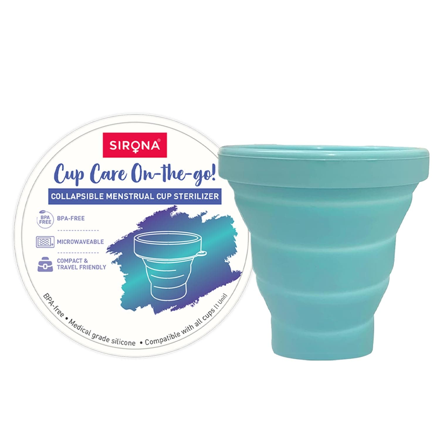 Sirona Menstrual Cups Container Foldable Sterilizing Silicone - 1 Unit | Microwave Friendly | Foldable Menstrual Cup Sterilizer | BPA Free and Non-Toxic | for Camping, Public Restrooms