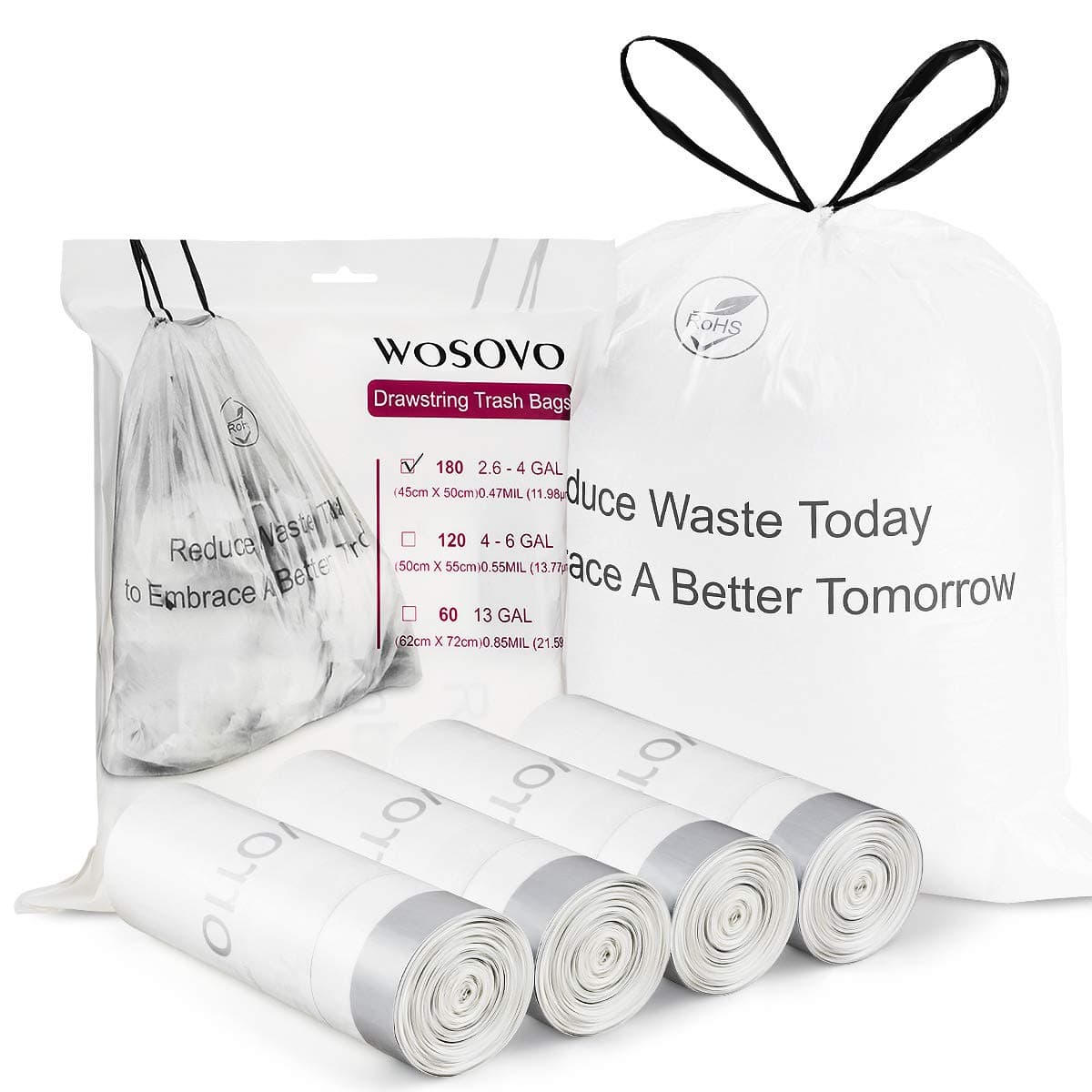 2.6-4 Gallon Trash Bags Drawstring Bedroom Kitchen Unscented Small Garbage Bags 120 Count Home Office Wastebasket Bags