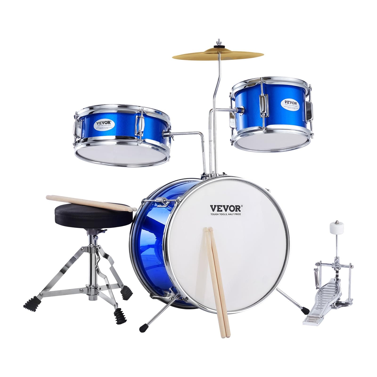 Kids Drum Set, 3-Piece 14'' Beginner Drum Sets Junior Drums Set with Adjustable Throne, Two Pairs of Drumsticks, Cymbal, Pedal, Tom Snare Bass, Starter Drum Kit for Children Age 6-13