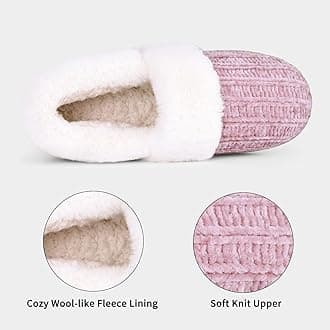 Evshine Women's Fuzzy Memory Foam Closed Back Slippers Chenille Knit Fleece Lined House Shoes