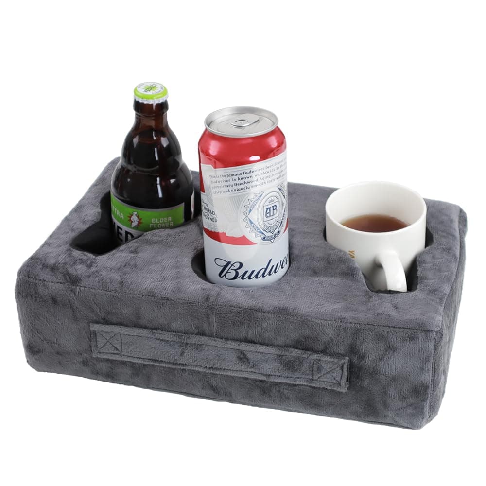 weryerker Sofa Cup Holder, Couch Cup Holder Pillow, Sofa Arm Table, Sofa and Bed Drink Caddy, Remotes Holder, for RV, Car, Beach（Grey）