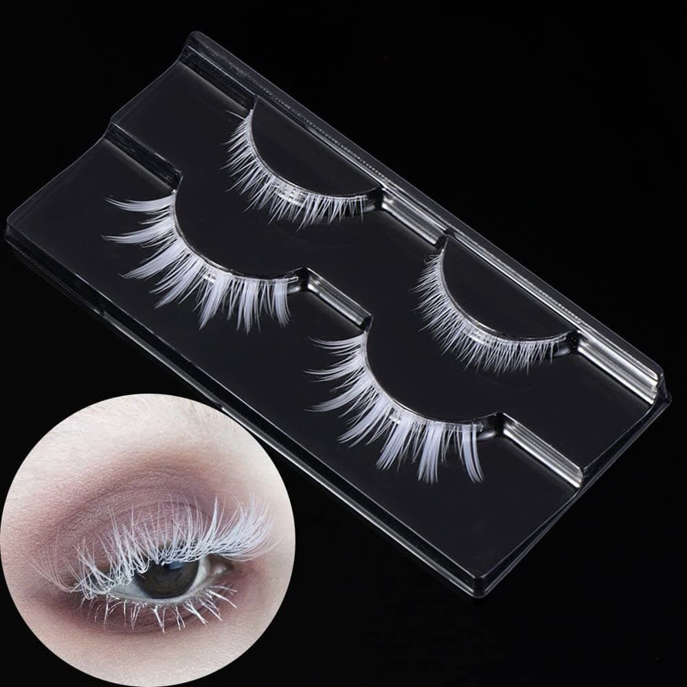 outopen White False Eyelashes Halloween White Eye lashes Extension Tools Anime Cosplay Makeup Natural Looking Masquerade Party Eyelashes (A01-White 2 Pairs(Upper&Bottom))