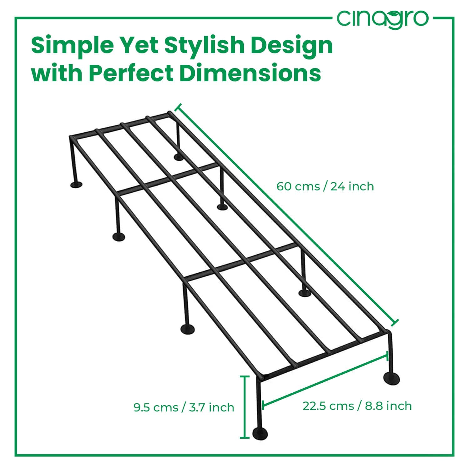 CINAGRO Anti Rust Rectangular Metal Plant Stand (Pack of 2) - 24 inches, for Plant Stands for Outdoor Balcony, Indoor Living Room, Gamla Stand for Balcony, Planters for Home Decor, Withstands up to 200kg