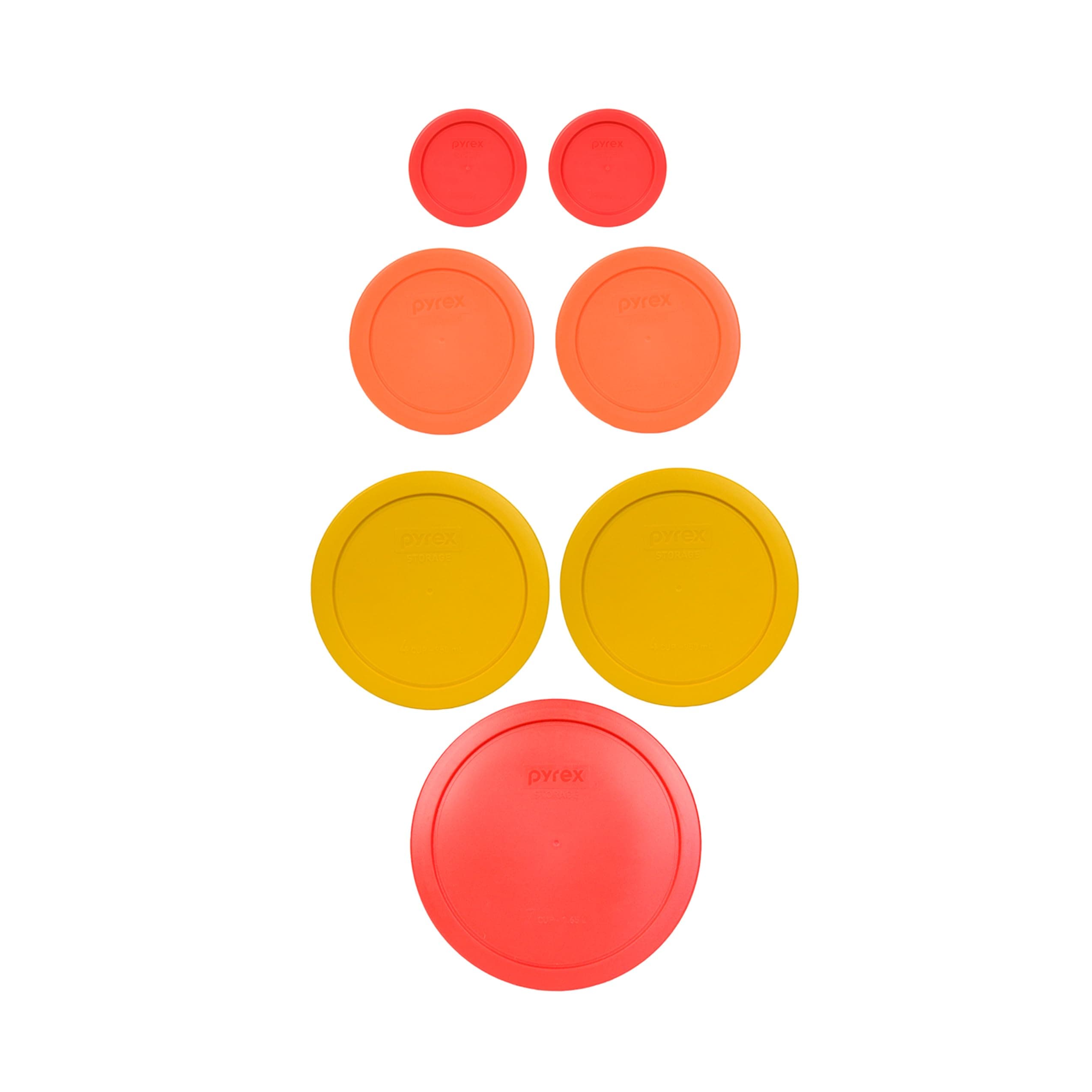 Pyrex (1) 7402-PC 6/7 Cup (2) 7201-PC 4 Cup (2) 7200-PC 2 Cup (2) 7202-PC 1 Cup Food Storage - 7 Piece Assorted Lids