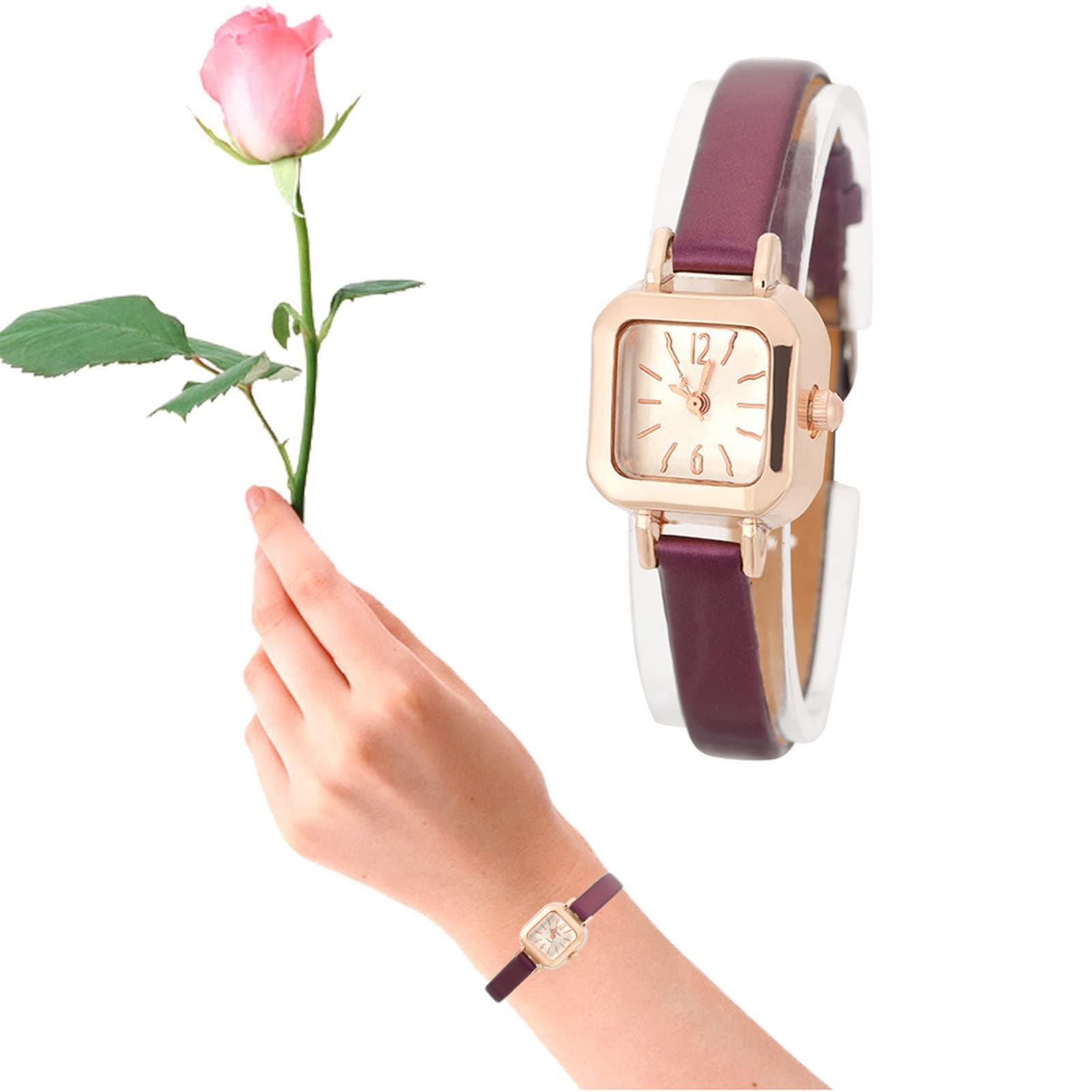 MAKINGTECMAKINGTEC Quartz Womens Watch Female Square Small Slim Light Leather Band Band Fashion Minimalist Thin Casual Dress Analog Young Girls Gifts Wrist Watch