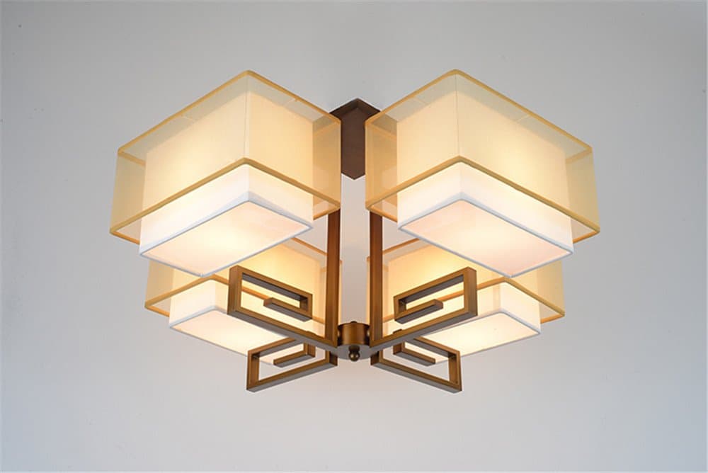 Modern LED Pendant Flush Mount Ceiling Fixtures Light Modern simple rectangular retro iron cloth LED double layer new Chinese ceiling lamp square, 500mm