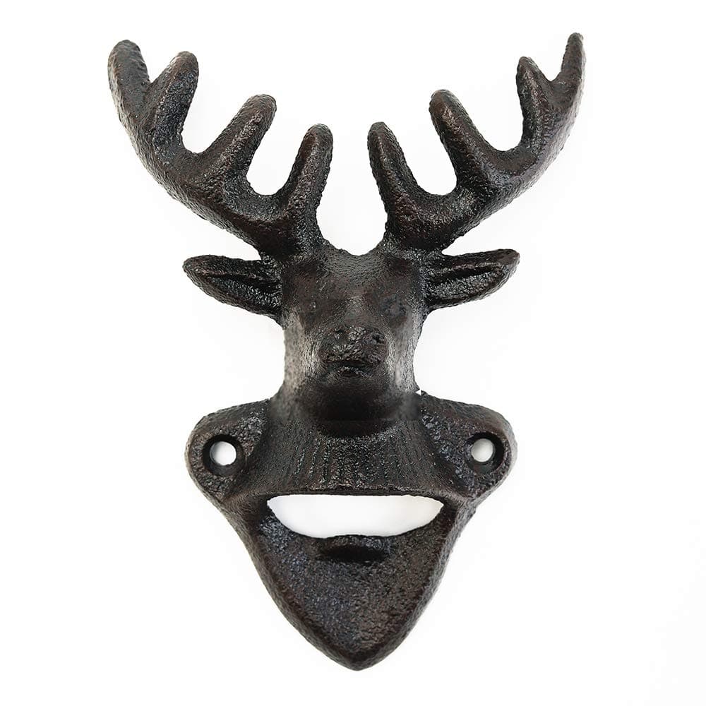 Sungmor Wall Mounted Bottle Opener, Cast Iron Cool Deer Head Bottle Opener, Beer Coke Beverage Bottle Cap Opener, Vintage Rustic Style Wall Hanging Opener, Bar Farmhouse Wall Ornament, Practical Gift
