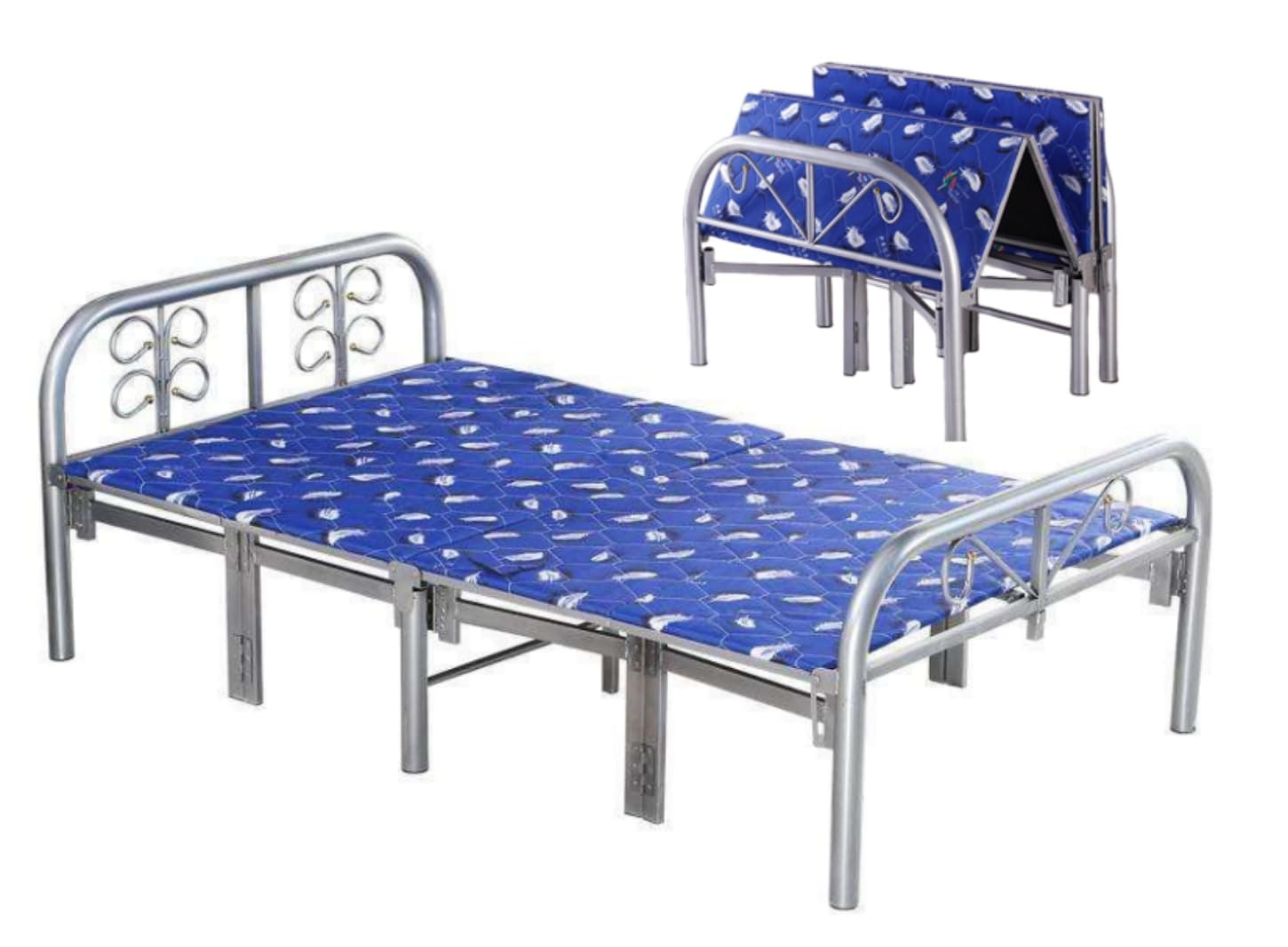 SKY-TOUCH Folding Bed, Folding Single Bed Heavy Duty Steel Metal Platform Bed Frame with Tool Free Setup,Blue,190x 90cm