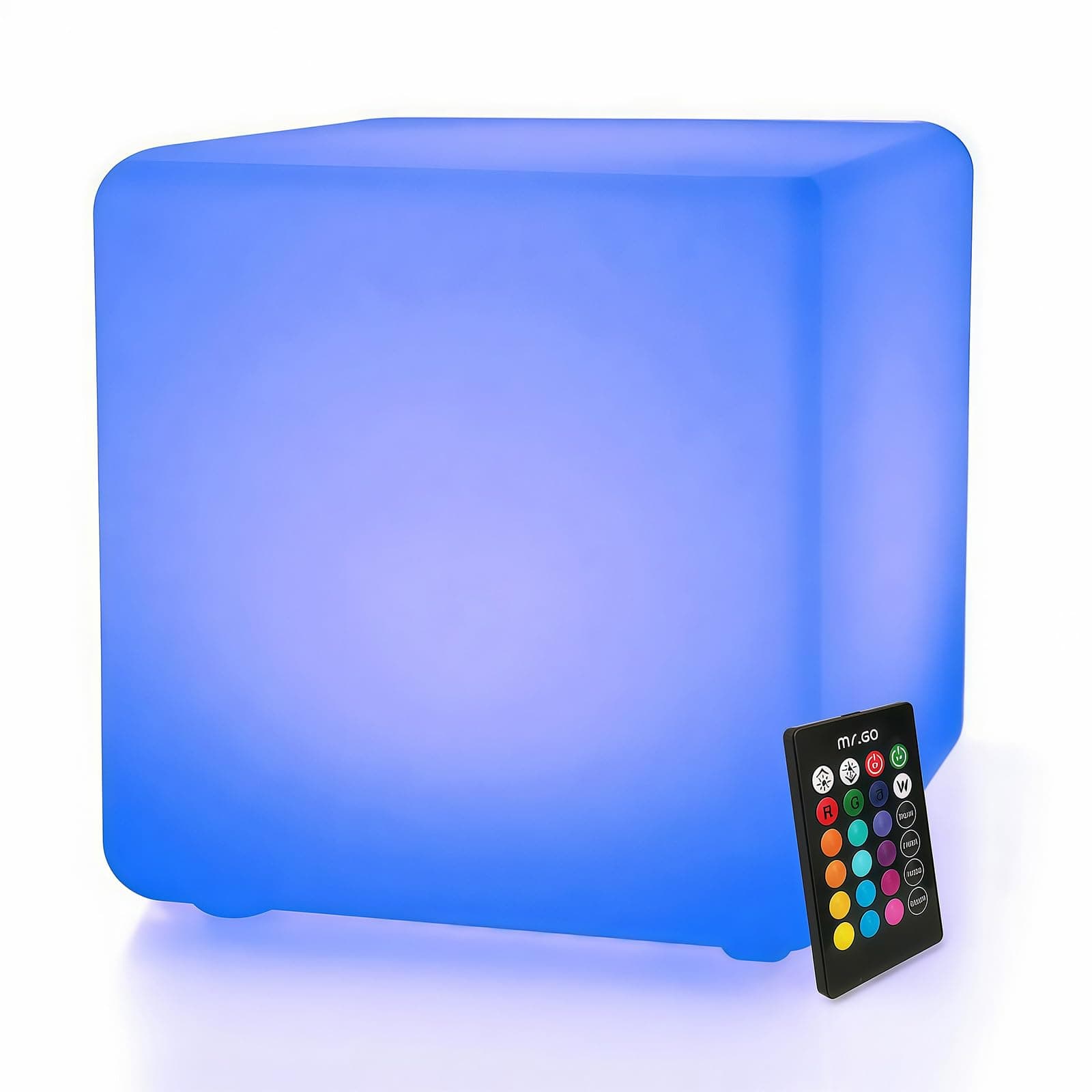 Mr.Go 16" Rechargeabe LED Mood Light Cube Lamp, Color Changing Night Light Glowing Cube Stool with Remote, 16 Colors, 8 Dimmable Brightness, Waterproof Decorative Lighting for Garden Pool Patio Party