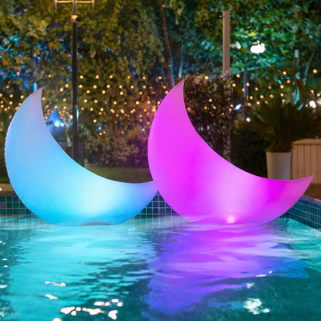 TIALLY Floating Pool Lights for Swimming Pool Solar Powered - 24" Crescent Moon - LED Lights for Pool Weddings - Pool Party Decor for Outdoor (2 Pack)