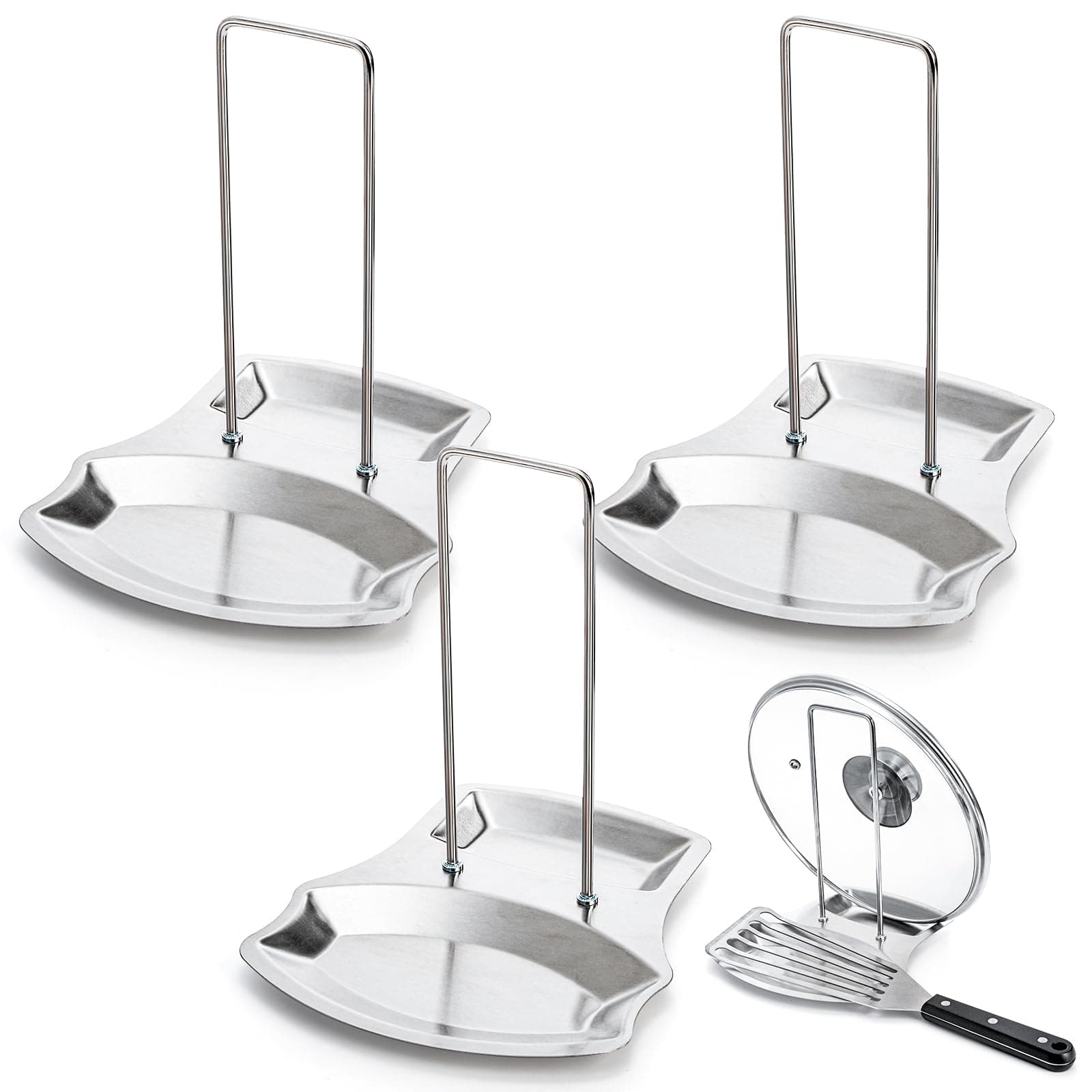 Lawei 3 Pack Lid and Spoon Rest - Pot Lid Holders Stainless Steel Pan Lid Organizer for Pots Pans Spoons