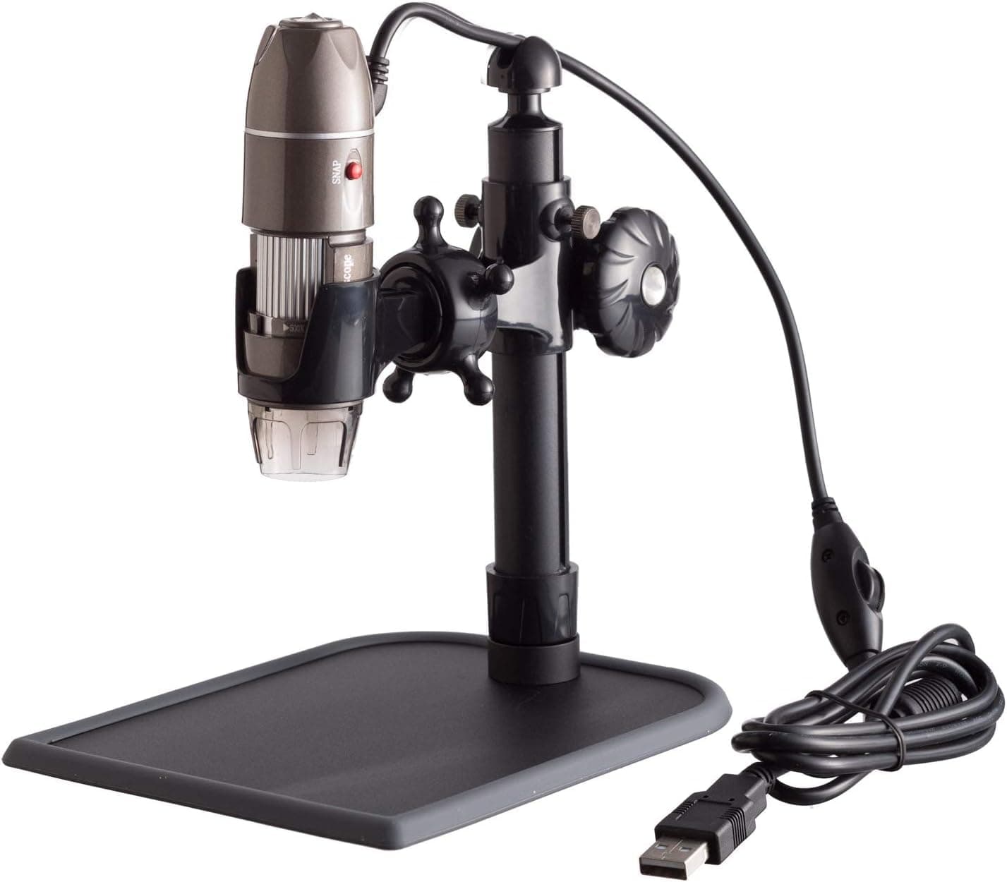 UBW500X02MP Digital 2MP USB Microscope with Endoscope Attachment, 5X-500X Magnification, 4X 3D Digital Zoom, Built-In Eight LED Light Source, Table Stand, Includes Software CD