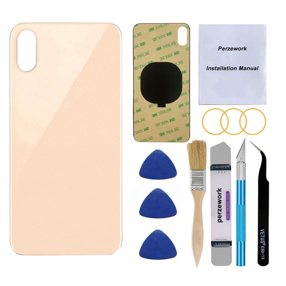 OEM Rear Back Glass Replacement for iPhone Xs Max 6.5 inches with Reparing Toolkit and Pre-Installed Adhesive (Gold)