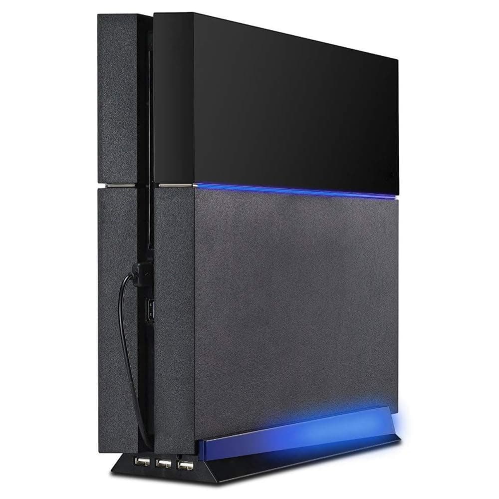 Stand with HUB & Blue Light for PS4, Blue Led Light Vertical Stand Base with 3 USB HUB Port for Sony PlayStation 4 PS4 Console (Black)