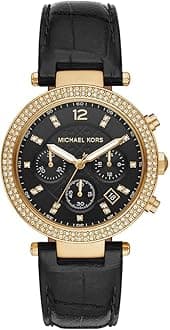 Michael Kors Watch for Women, Chronograph movement, 39mm Gold Stainless Steel case with a Leather strap, MK6984